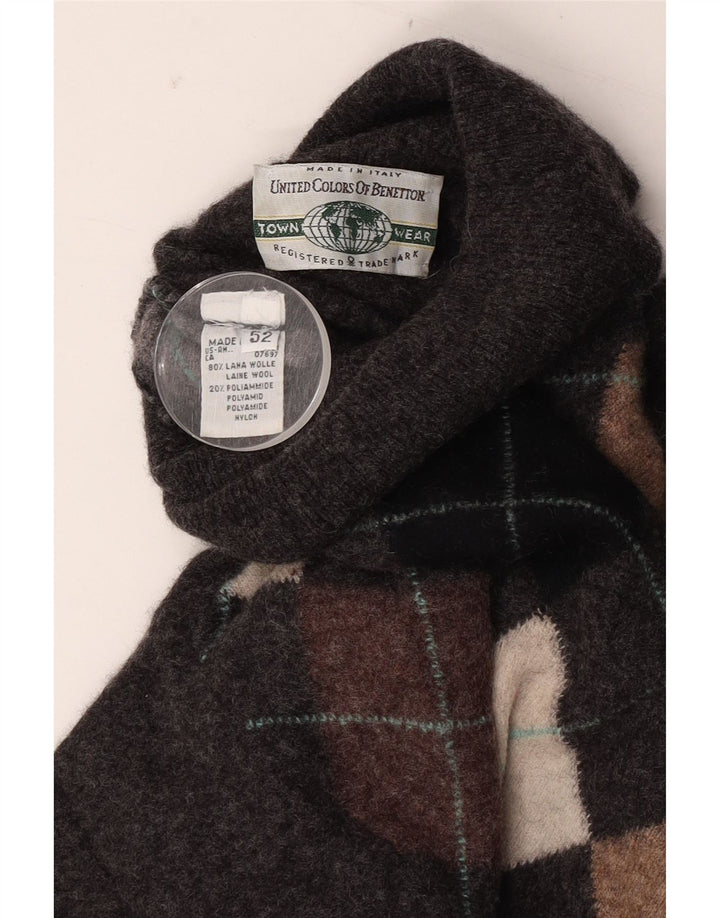 Benetton muški pulover s rol izrezom IT 52 Large Grey Argyle/Diamond Wool