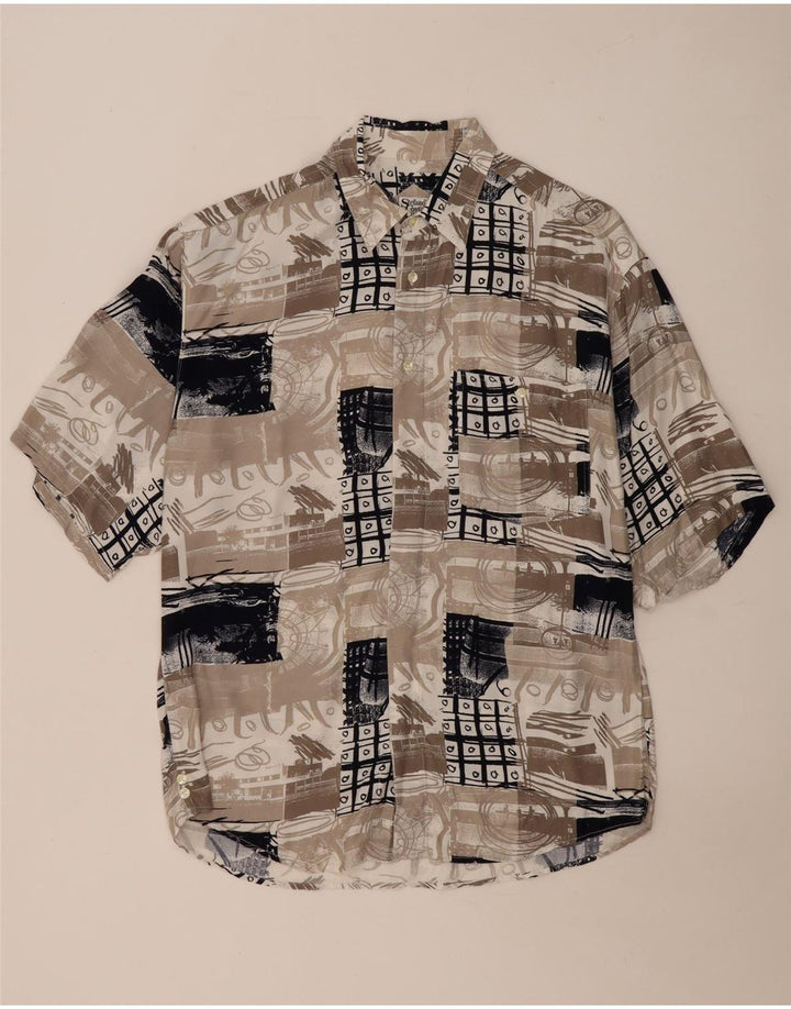 Vintage muška košulja kratkih rukava, veliki bež patchwork