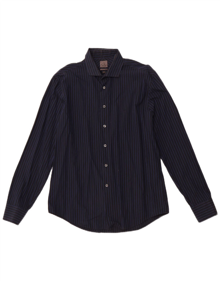 CALVIN KLEIN Muška uska košulja veličine 16 41, velika tamnoplava pamučna prugasta majica