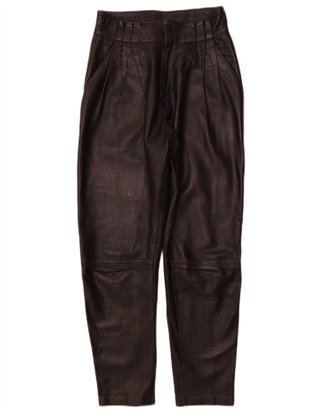 VINTAGE ženske kožne hlače s štipaljkama IT 44 srednje W26 L26 crna koža