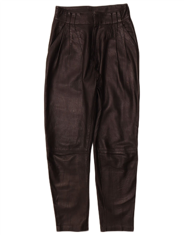 VINTAGE ženske kožne hlače s štipaljkama IT 44 srednje W26 L26 crna koža