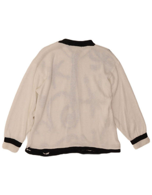 VINTAGE ženski džemper s dugmadima i ovratnikom UK 10 Mali bijeli