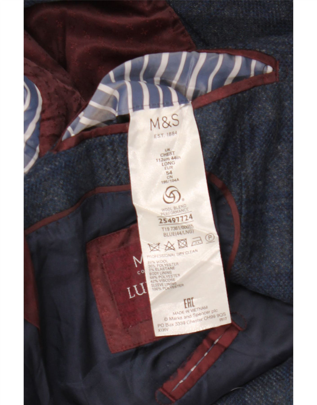 Marks & Spencer muška jakna sako s 2 gumba UK 44 2XL plavi karirani vuneni