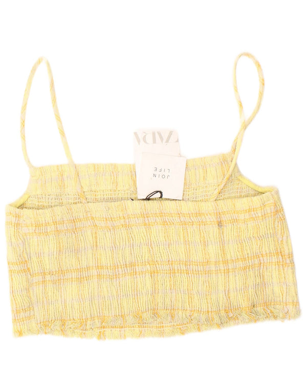 Zara Womens Crop Top Medium Yellow Check Cotton