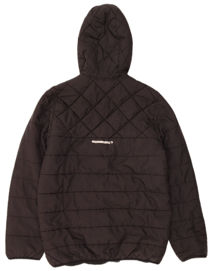 ADIDAS Boys Hooded Padded Jacket 13-14 Years Black Polyester
