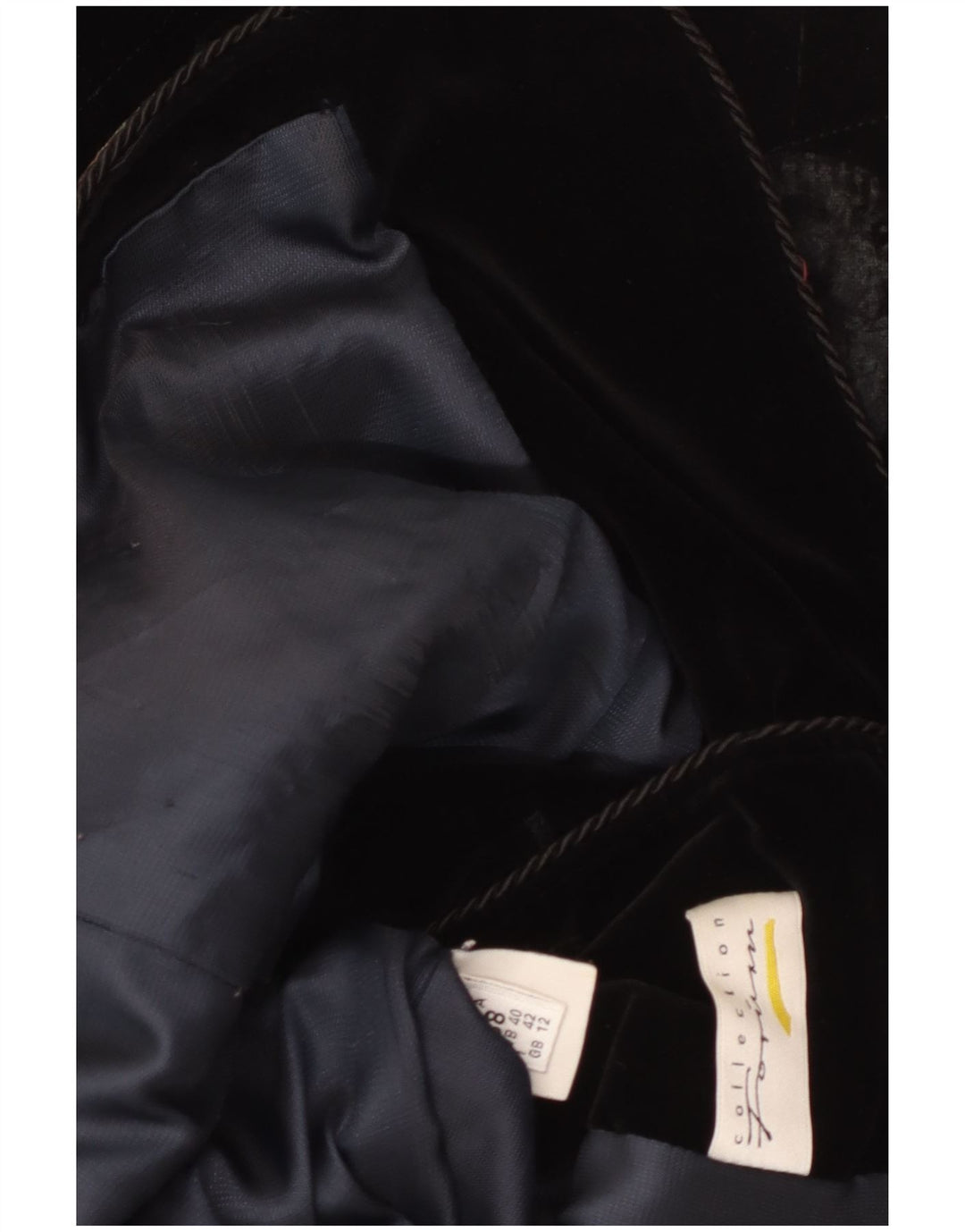 Vintage ženski grafički baršunasti kaput UK 12 srednje crne cvjetne boje