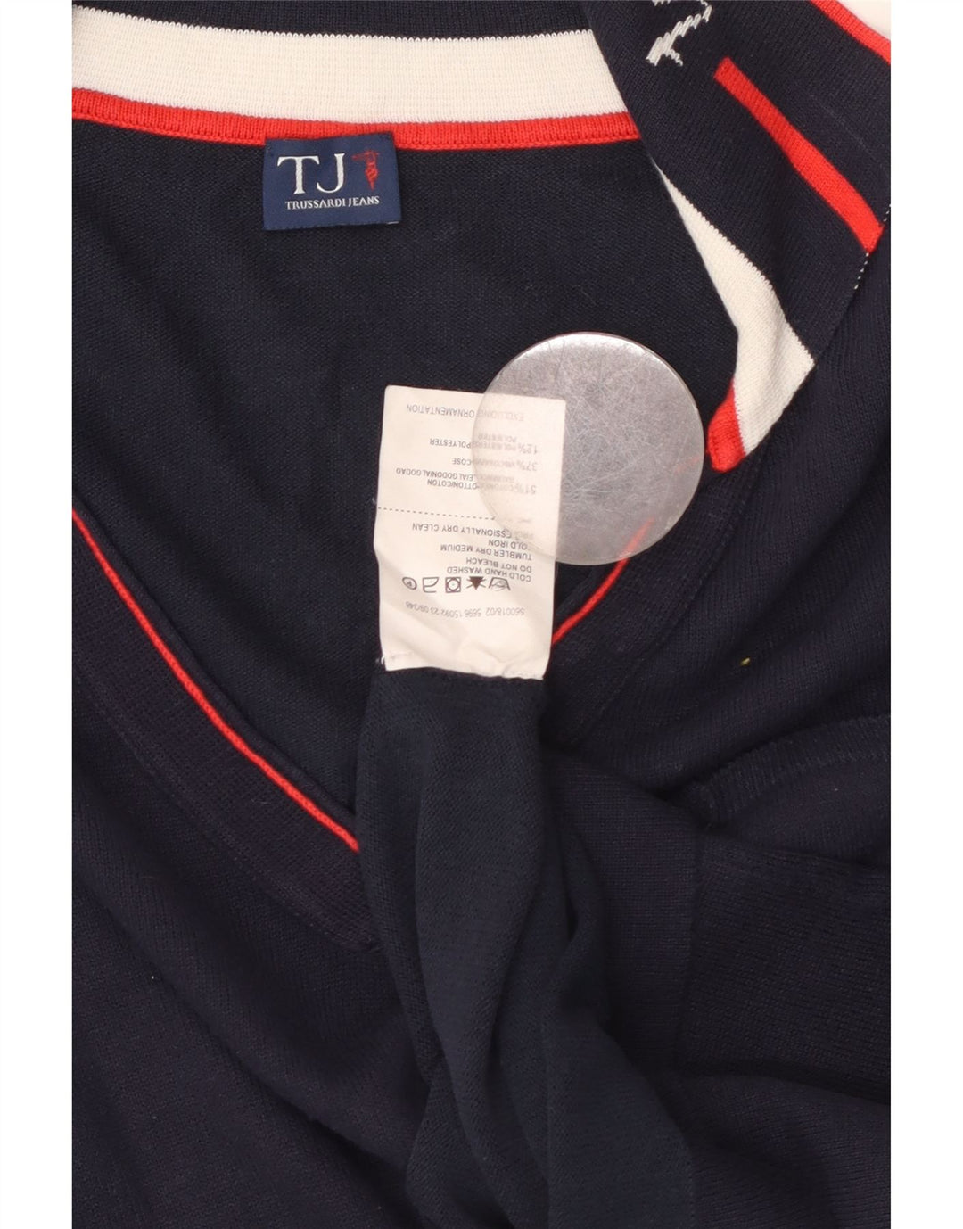 TRUSSARDI JEANS Ženski pulover s polo izrezom UK 14 Veliki tamnoplavi