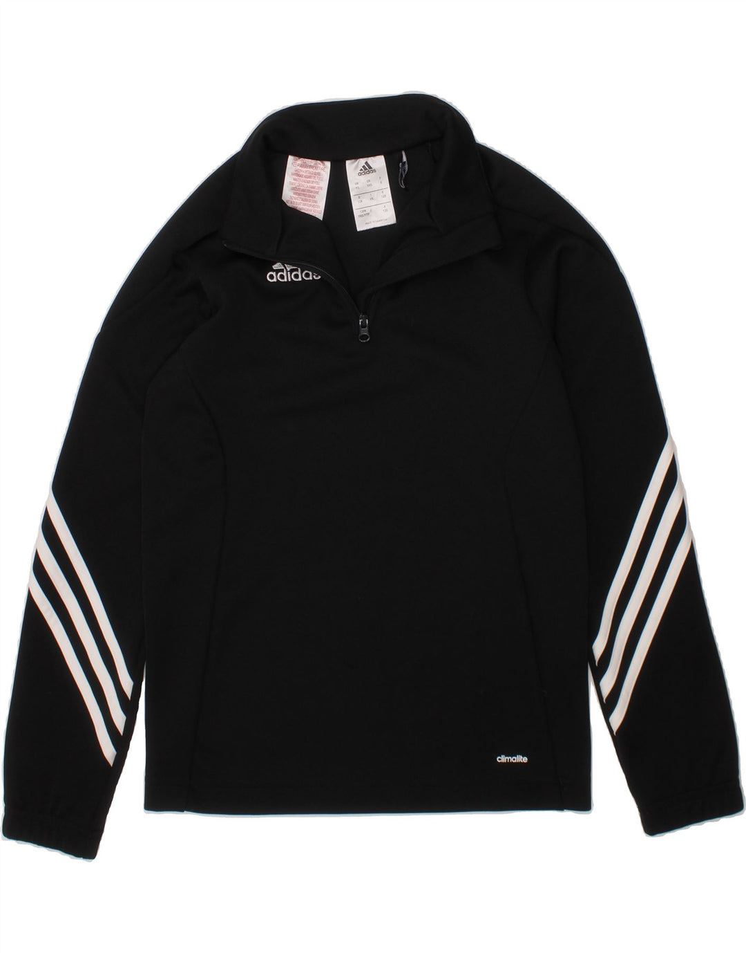ADIDAS Boys Climalite Zip Neck Tracksuit Top Jacket 7-8 Years Small Black Vintage Adidas and Second-Hand Adidas from Messina Hembry 