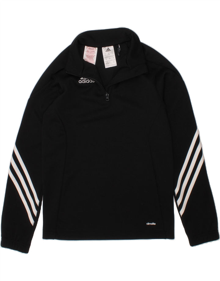 ADIDAS Boys Climalite Zip Neck Tracksuit Top Jacket 7-8 Years Small Black Vintage Adidas and Second-Hand Adidas from Messina Hembry 