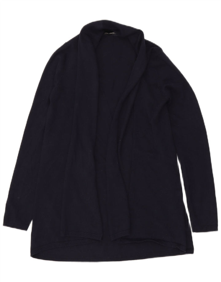 ZARA ženski dugački otvoreni kardigan pulover UK 12 Srednje tamnoplavi