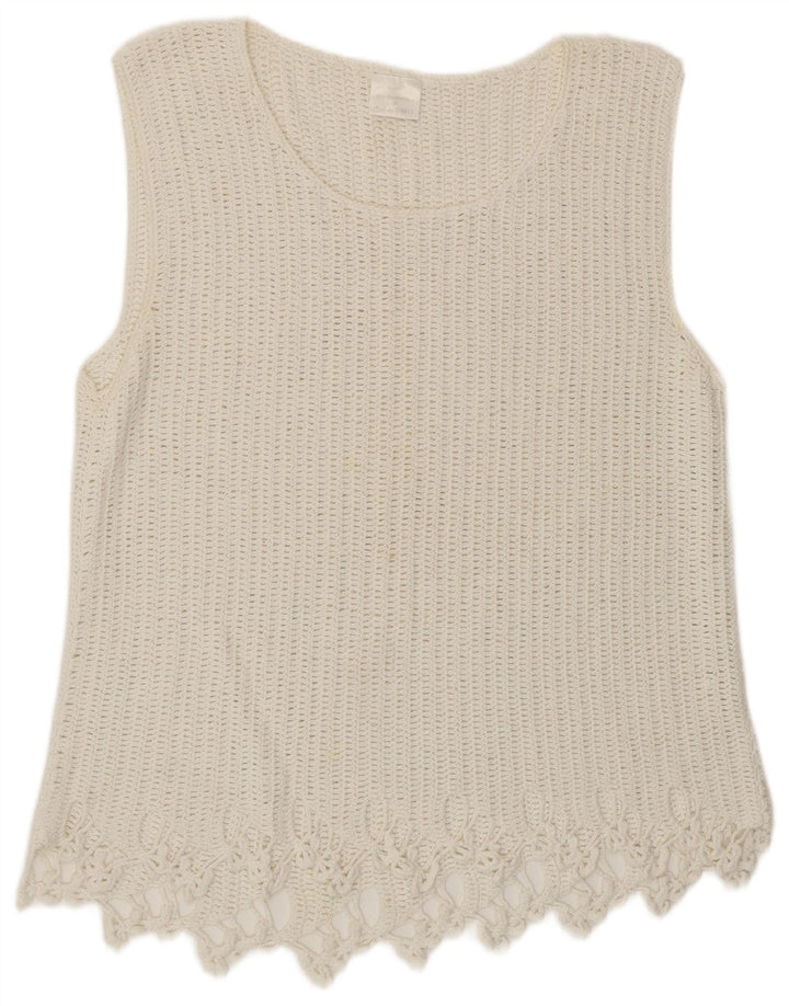 VINTAGE ženski heklani prsluk bez rukava EU 46 XL bijeli Ramie