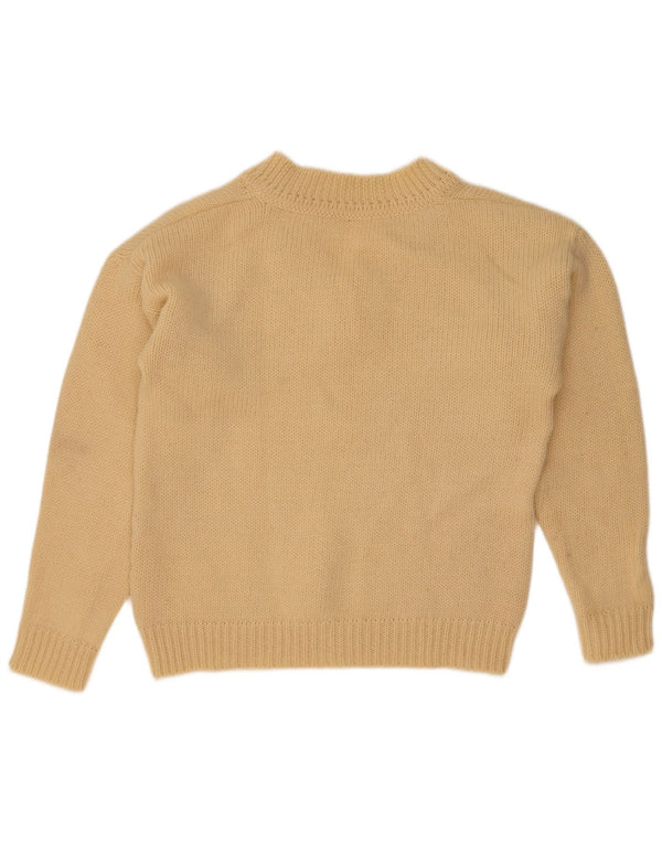 Vintage Womens V-Neck Jumper Sweater IT 50 XL Beige Wool