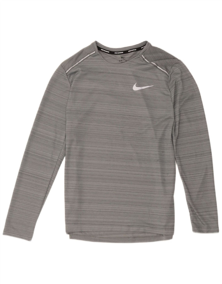 Nike Ženska Dri Fit majica s dugim rukavima UK 12 srednje sive pruge od poliestera