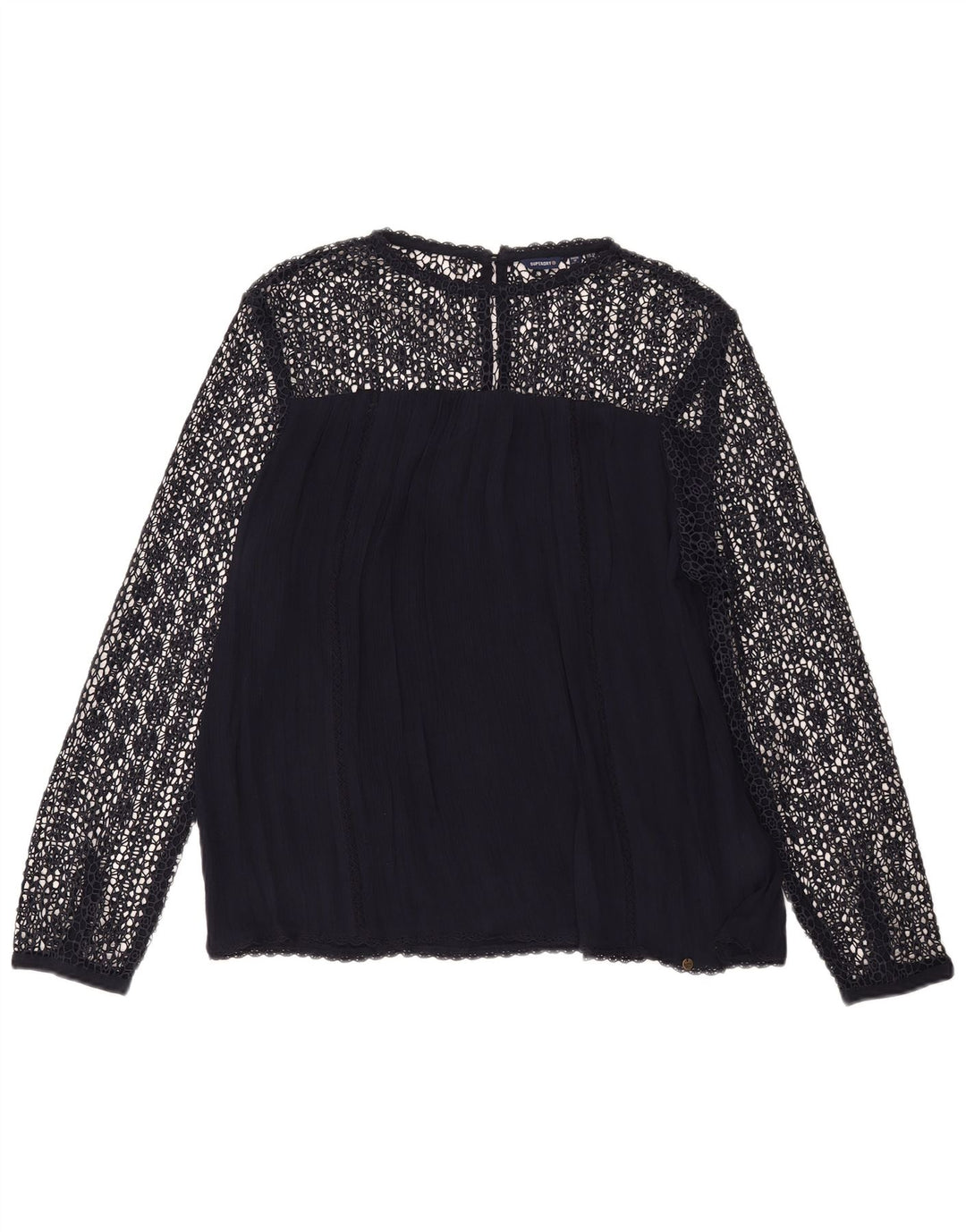 SUPERDRY Womens Crochet Blouse Top UK 12 Medium  Navy Blue Viscose