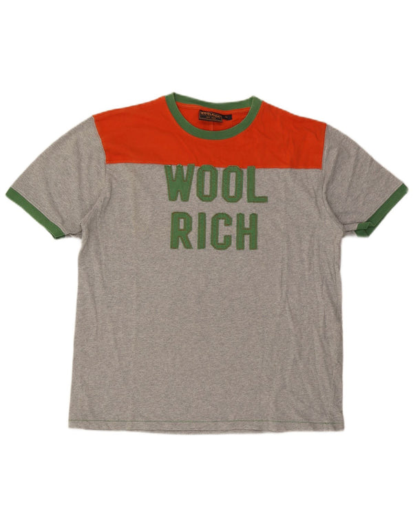 Woolrich muška majica kratkih rukava s grafičkim motivima XL sivi pamuk u blokovima boja