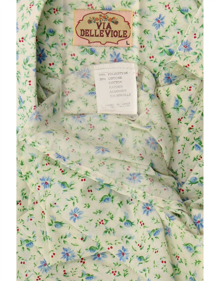 VINTAGE Womens Shirt UK 16 Large Green Floral Polyester Vintage Vintage and Second-Hand Vintage from Messina Hembry 