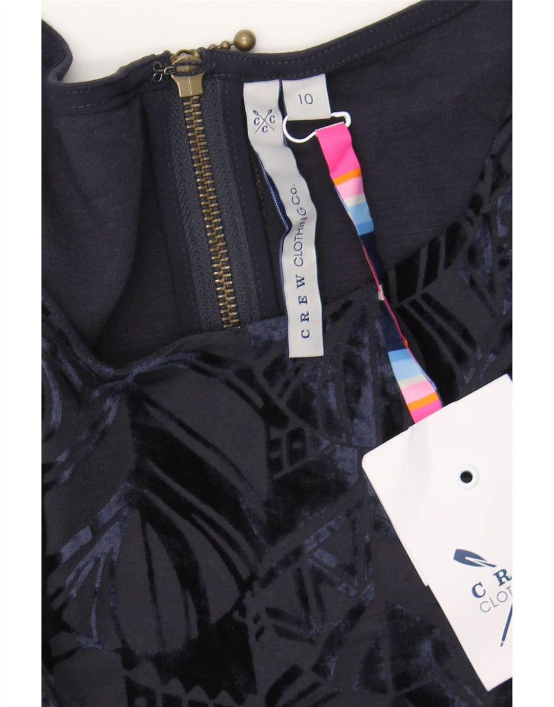CREW CLOTHING Womens Abstract Pattern Shift Dress UK 10 Small Navy Blue Vintage Crew Clothing and Second-Hand Crew Clothing from Messina Hembry 