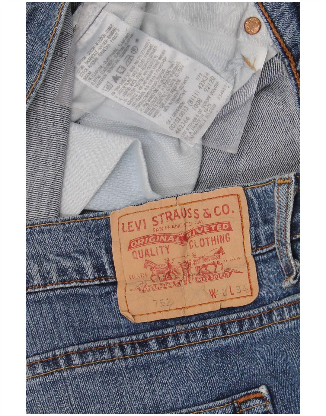 Levi's muške 752 ravne traperice W42 L34 plavi pamuk