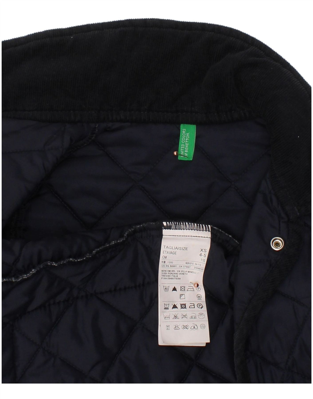 BENETTON Boys Quilted Jacket 4-5 Years XS  Navy Blue Polyamide