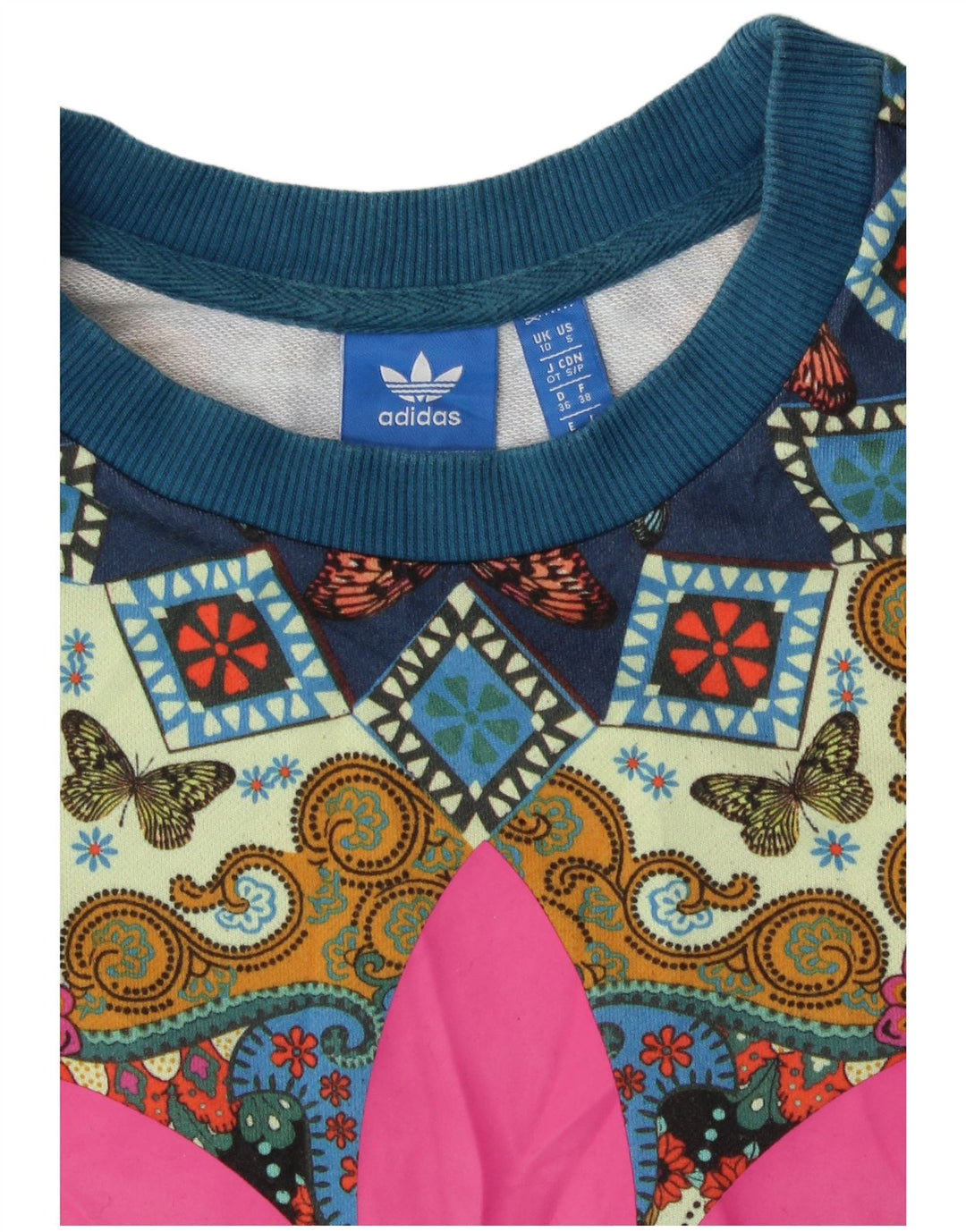 Adidas ženski džemper s abstraktnim uzorkom UK 10 Small Blue Bohemian