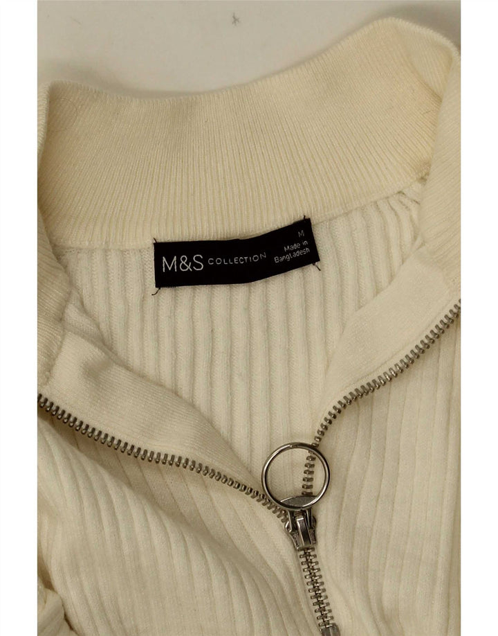 Marks & Spencer ženski džemper s izrezom s patentnim zatvaračem UK 14 srednje bijele boje