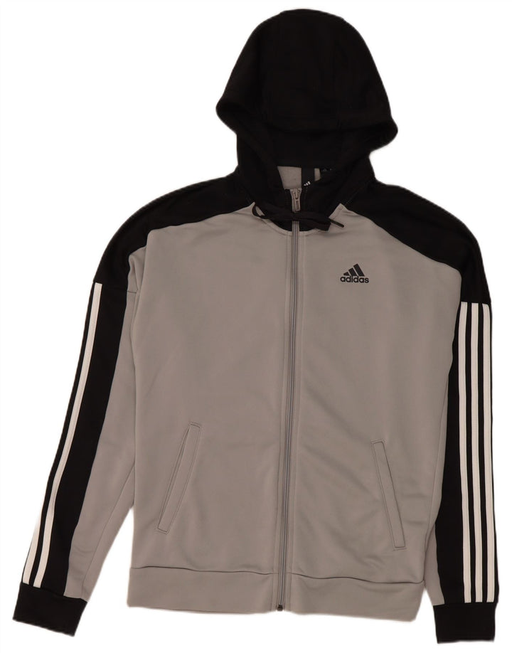 Adidas muški pulover s kapuljačom s patentnim zatvaračem mali sivi poliester u blokovima boja