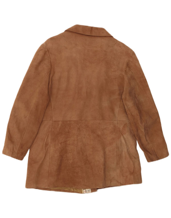 VINTAGE Womens Suede Double Breasted Coat EU 50 3XL Brown Leather