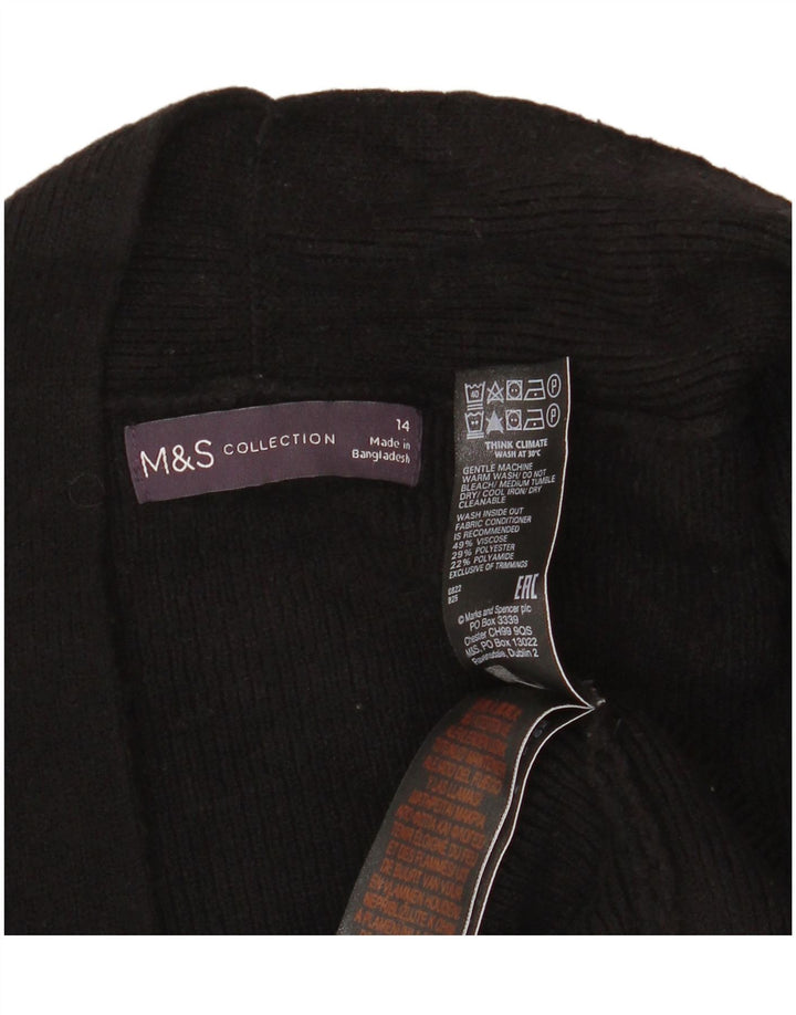 Marks & Spencer ženski otvoreni kardigan pulover UK 14 Velika crna viskoza