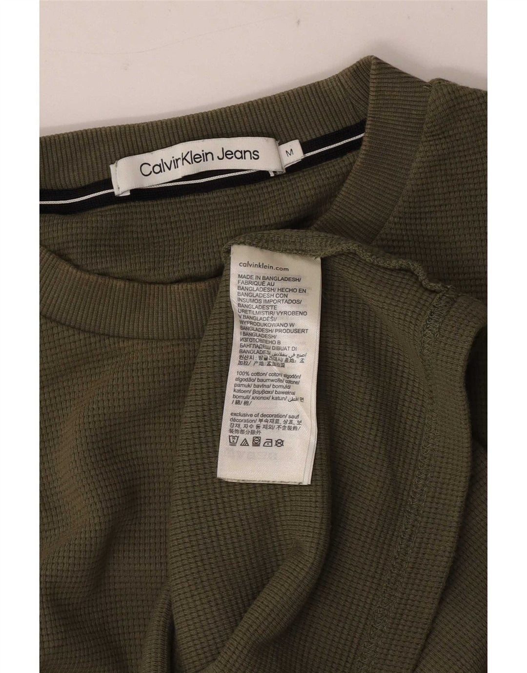 Calvin Klein Jeans muška majica dugih rukava s grafikama, srednji kaki pamuk