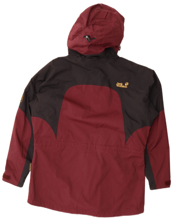 Jack Wolfskin Womens Hooded Rain Jacket UK 10 Small Burgundy Colourblock