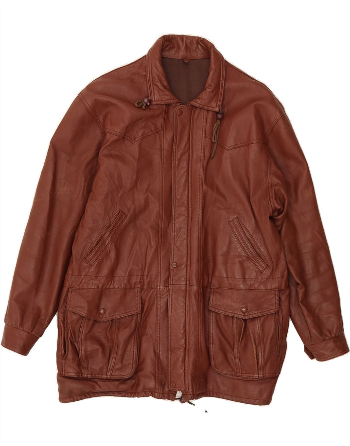VINTAGE Mens Leather Jacket UK 42 XL Brown Vintage Vintage and Second-Hand Vintage from Messina Hembry 