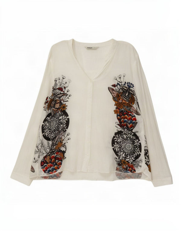 Desigual ženska bluza košulja s grafičkim motivima UK 18 XL bijela cvjetna viskoza