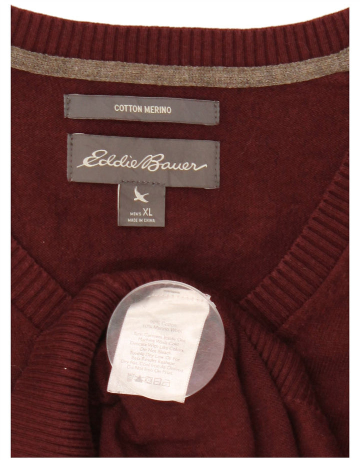 Eddie Bauer, muški džemper s V-izrezom XL, tamnocrveni pamuk