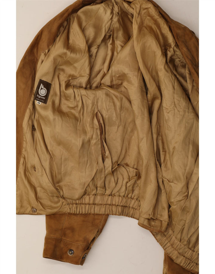 BIGNAMI Mens Suede Bomber Jacket IT 48 Medium Brown Vintage Bignami and Second-Hand Bignami from Messina Hembry 