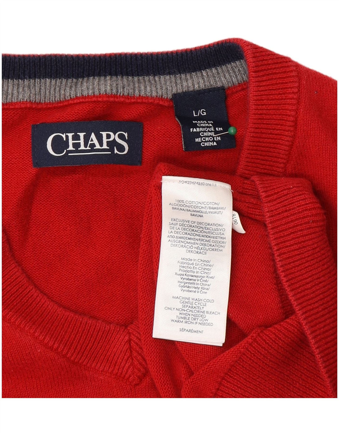 CHAPS Mens V-Neck Jumper Sweater Large Red Cotton