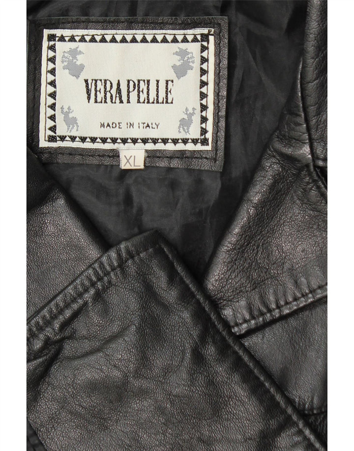 Vintage ženska kožna jakna s 3 gumba UK 18 XL crna koža