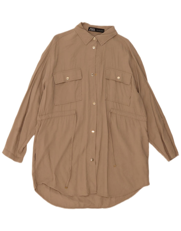 Zara ženska prevelika haljina košulja UK 16 Velika bež viskoza