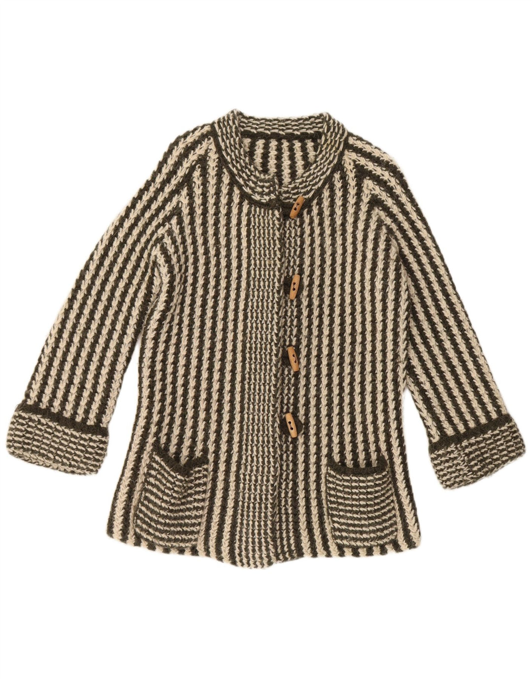 VINTAGE ženski džemper s 3/4 rukavima UK 14 srednje zelene pruge