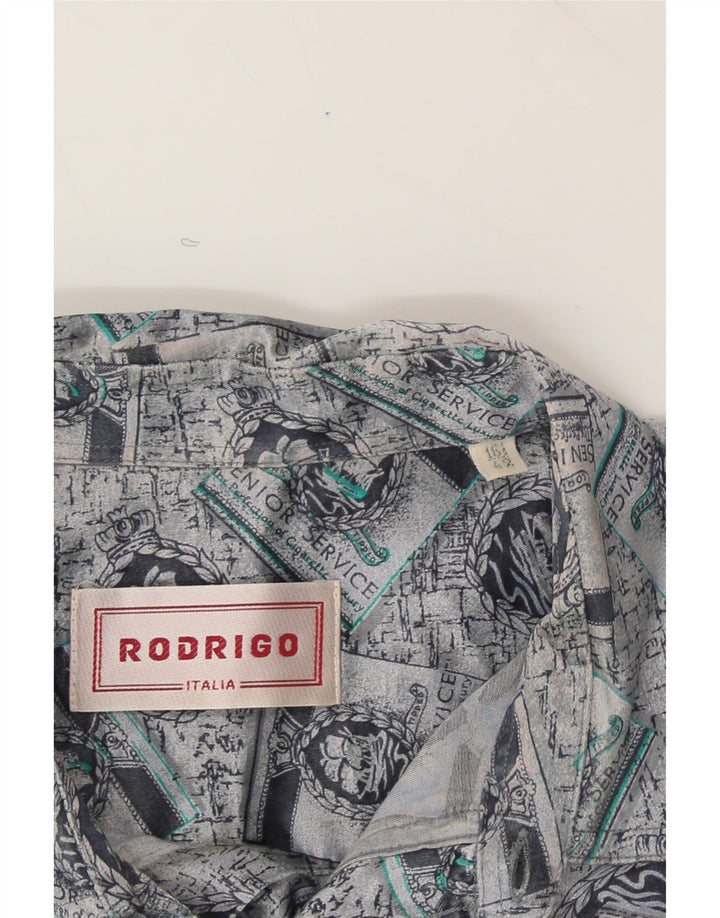 RODRIGO Mens Graphic Shirt Size 16 1/2 42 Large Grey Acetate Vintage Rodrigo and Second-Hand Rodrigo from Messina Hembry 