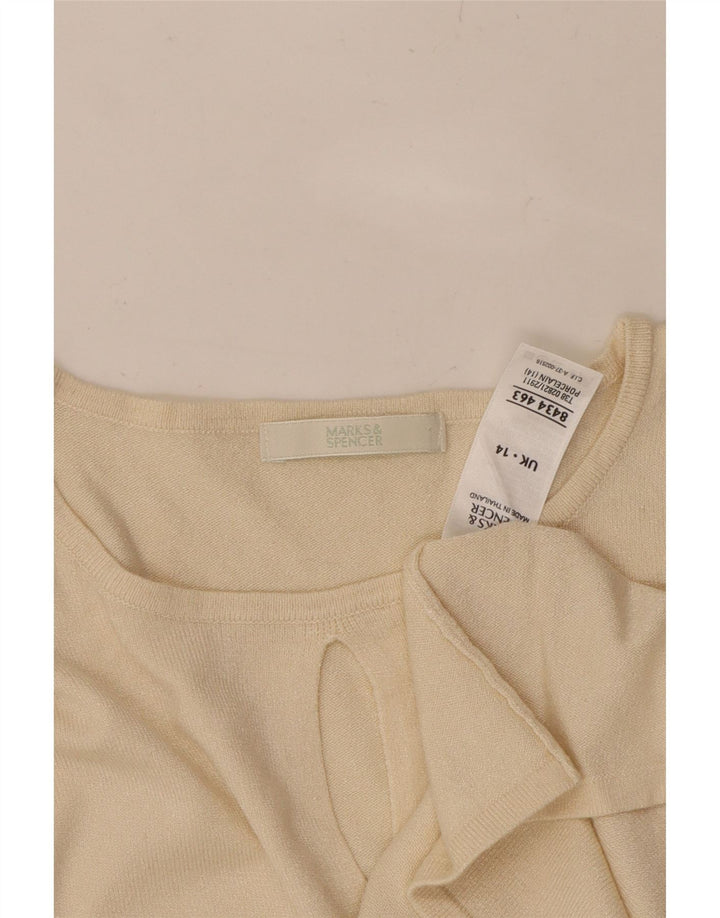 MARKS & SPENCER Womens Top 3/4 Sleeve UK 14 Medium Off White Viscose Vintage Marks & Spencer and Second-Hand Marks & Spencer from Messina Hembry 