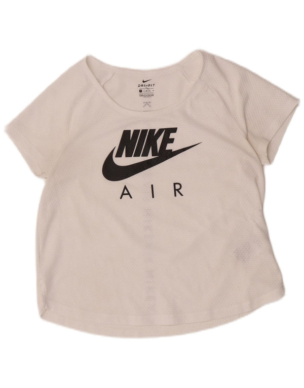 Nike Womens Dri Fit Graphic T-Shirt Top UK 14 Medium Off White Polyester
