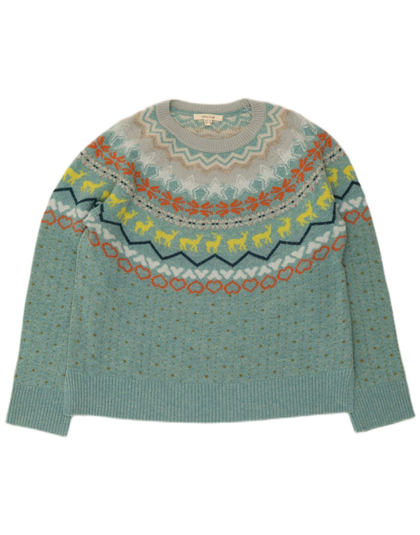 Bijeli ženski džemper s morskim izrezom UK 14 Large Blue Fair Isle Wool