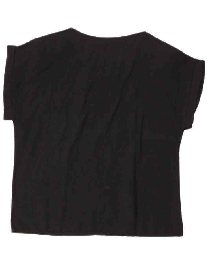 VINTAGE gornji dio ženske bluze IT 44 Srednje crni cvjetni pamuk