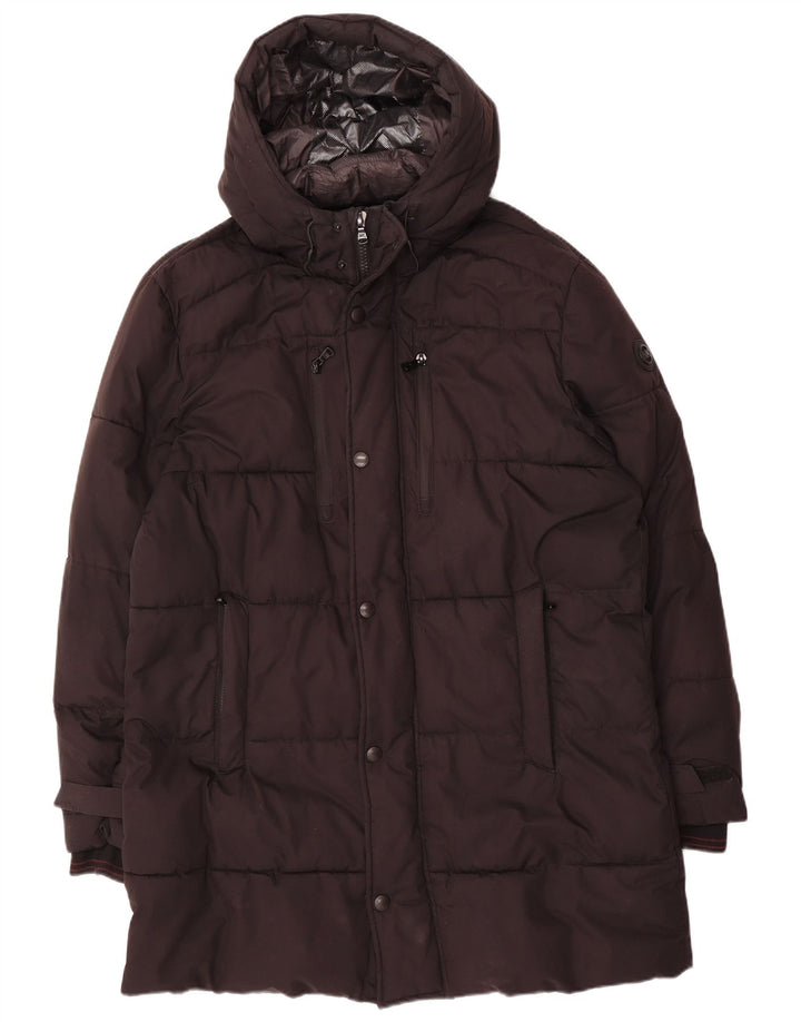 Michael Kors muški podstavljeni kaput s kapuljačom UK 40 Veliki crni poliester