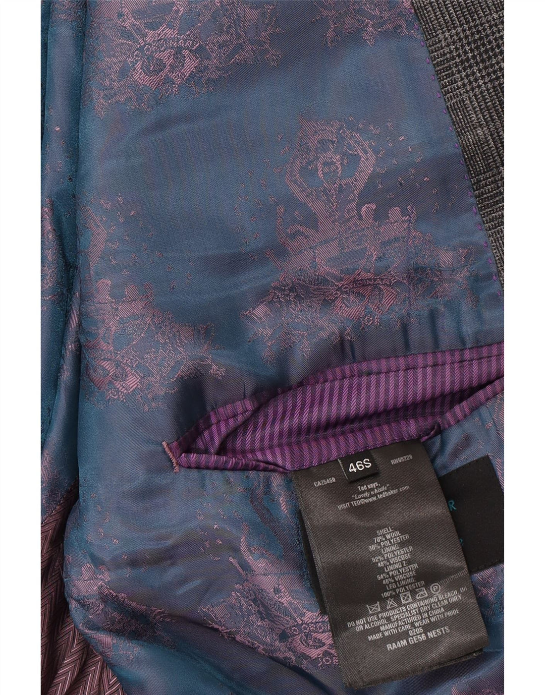 Ted Baker muška jakna sako s 2 gumba UK 46 3XL siva karirana vuna