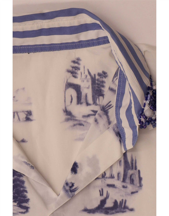 Vintage ženska majica s apstraktnim uzorkom, UK 16 velika bijela