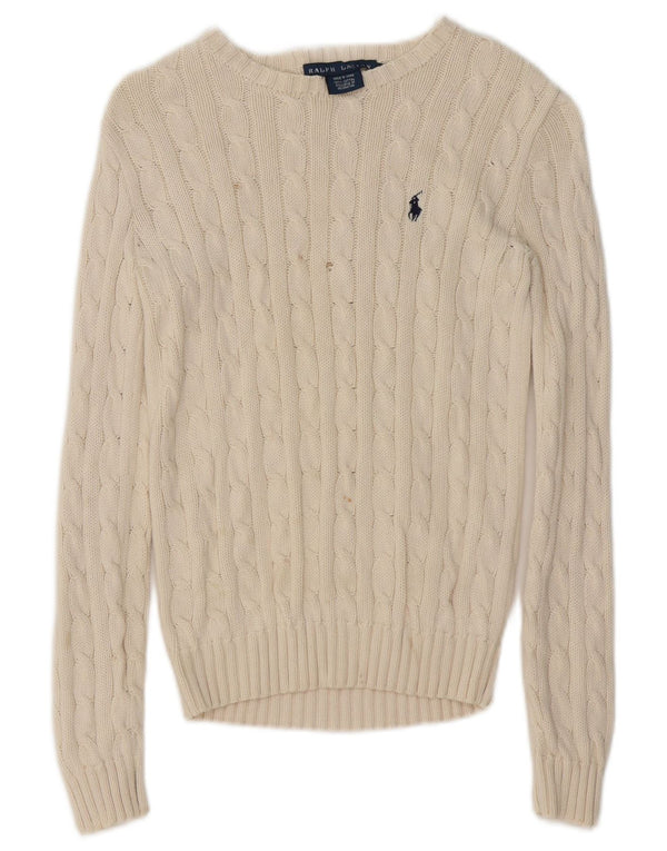 Ralph Lauren ženski džemper s veznim izrezom UK 6 XS bijeli pamuk