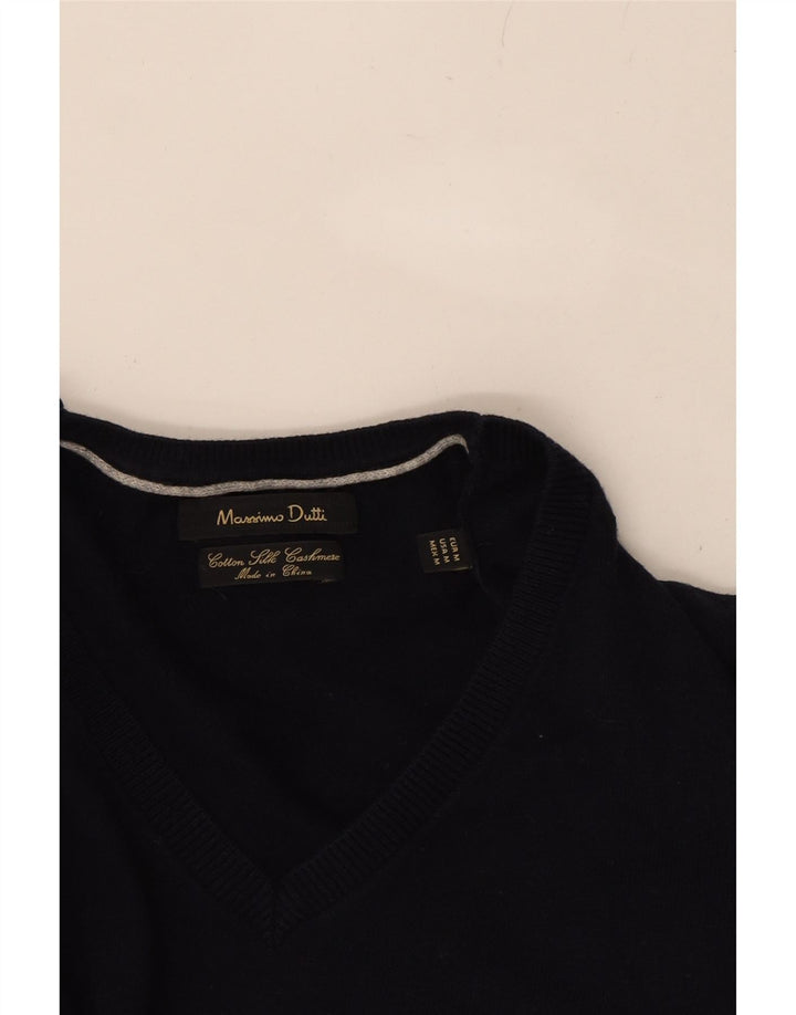 MASSIMO DUTTI Mens V-Neck Jumper Sweater Medium Navy Blue Cotton Vintage Massimo Dutti and Second-Hand Massimo Dutti from Messina Hembry 