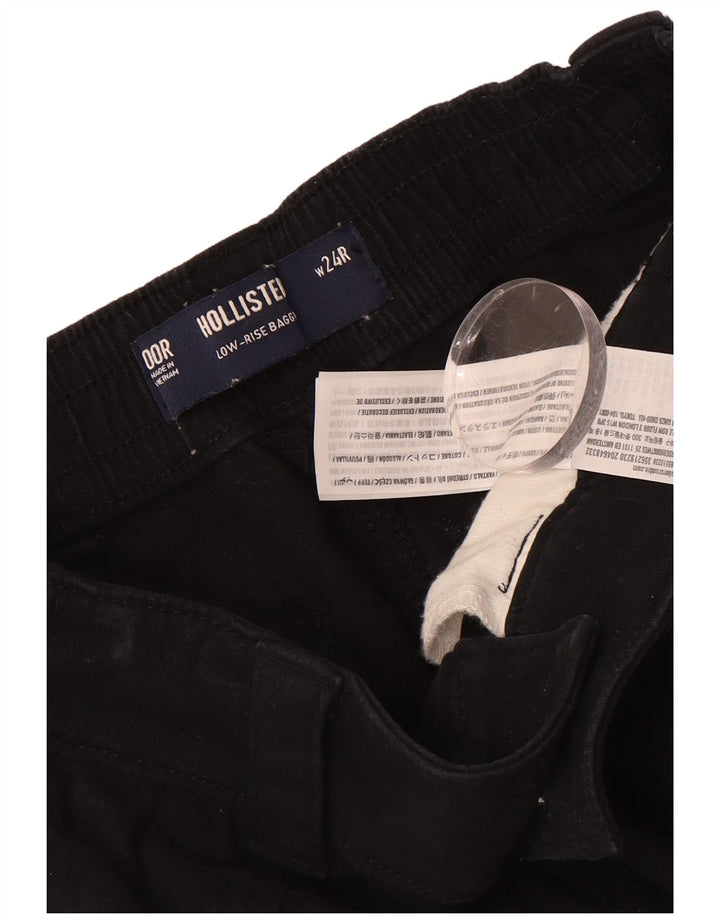 HOLLISTER Womens Baggy Low Waist Cargo Trousers W24 L30 Black Cotton