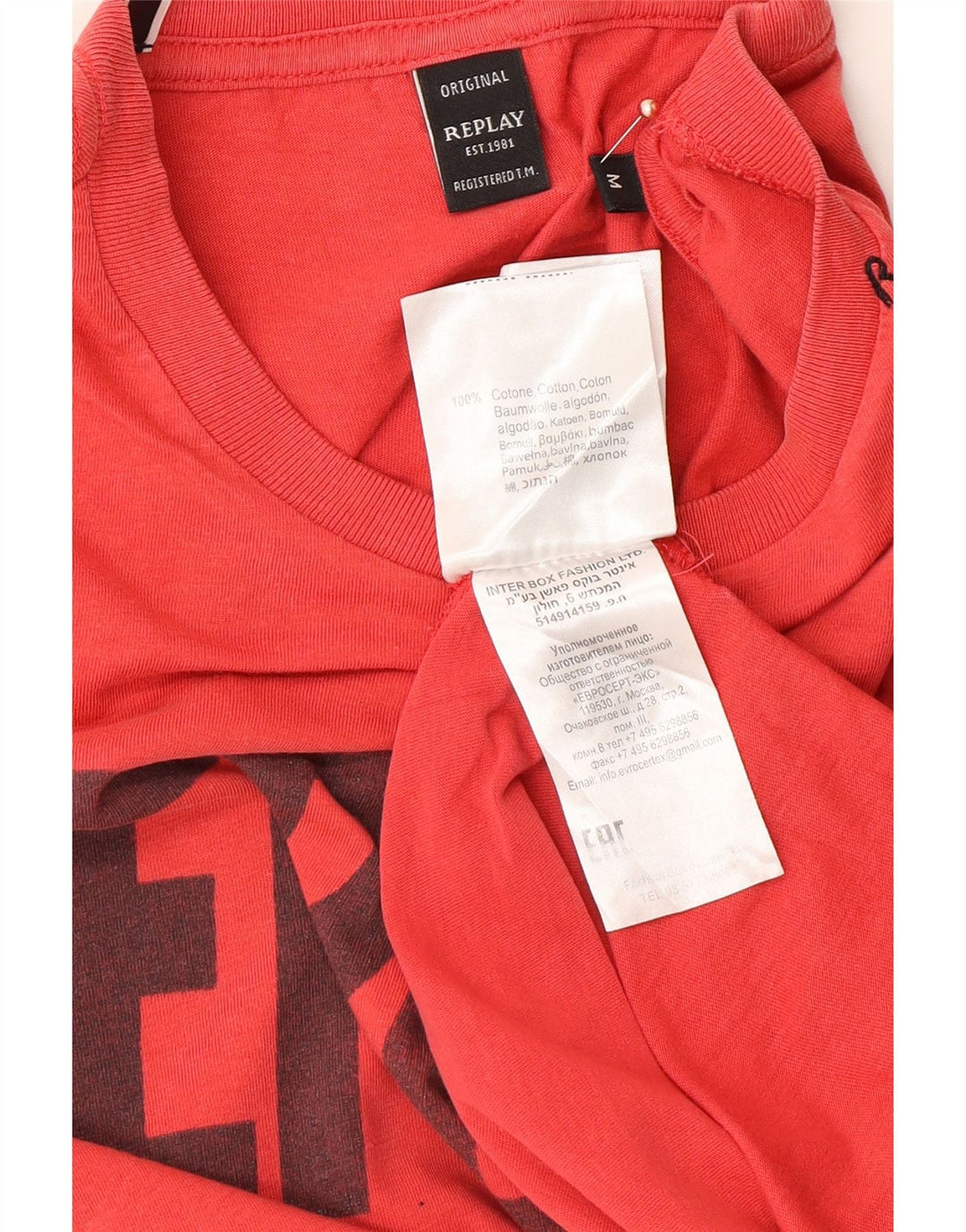 REPLAY Muška majica kratkih rukava srednje veličine, crveni pamuk